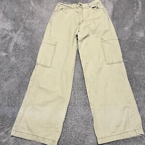 Kensie Jeans Cargo Pants Womens 10/30 Light Green Wide Leg Distressed Utility